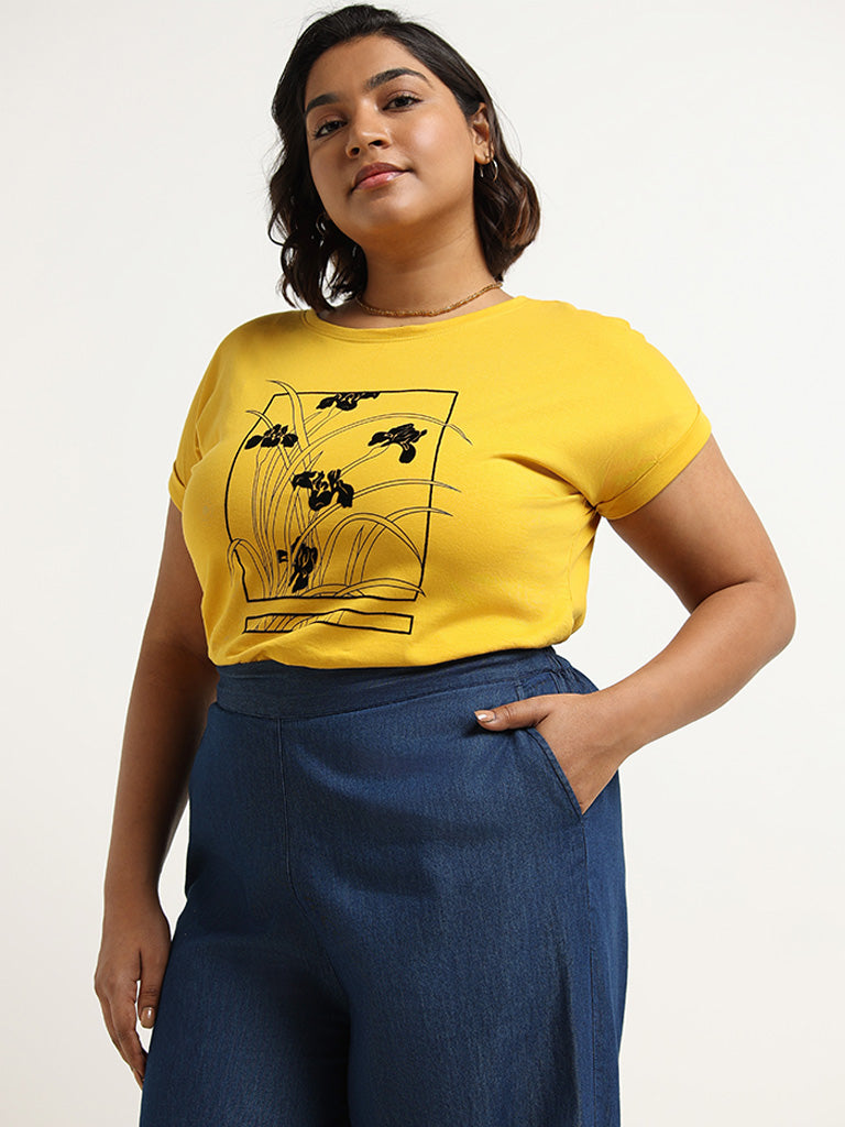 Gia Yellow Printed Cotton T-Shirt