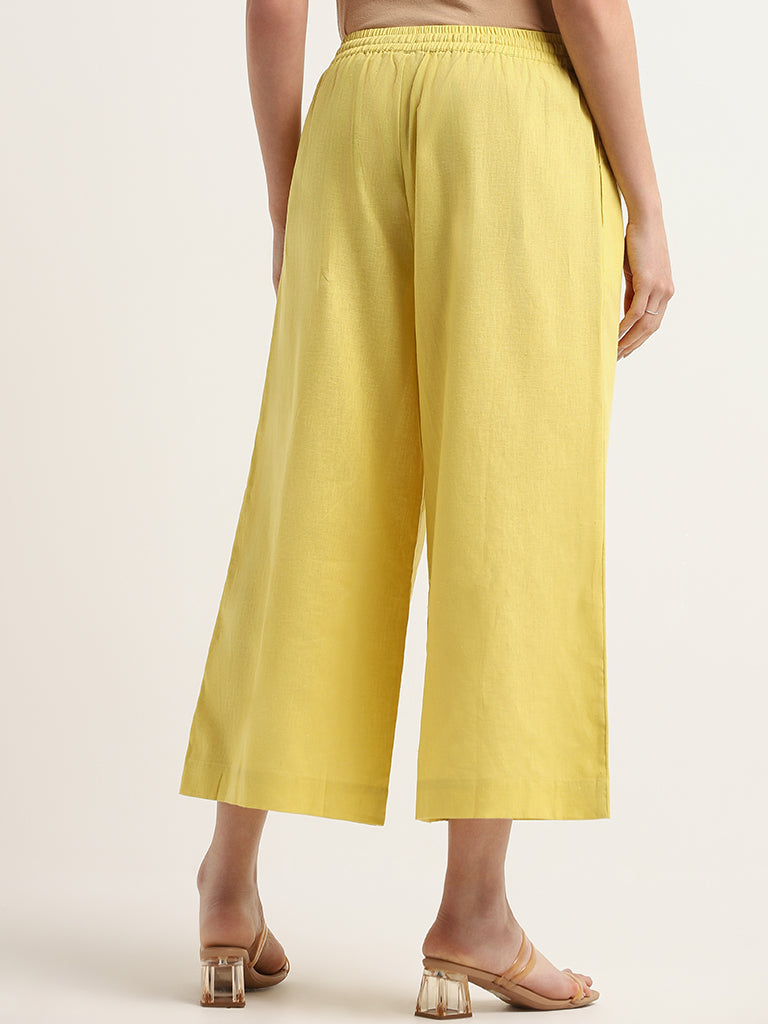 Zuba Yellow Mid Rise Blended Linen Pants