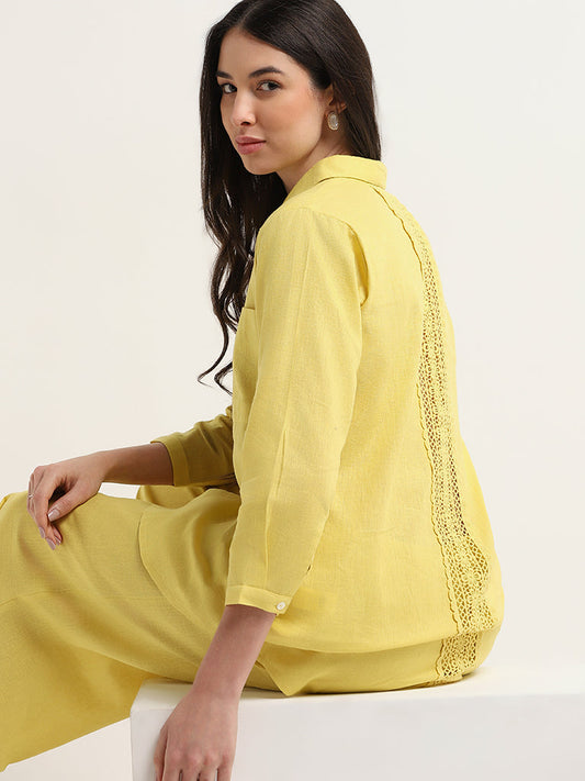 Zuba Yellow Mid Rise Blended Linen Pants