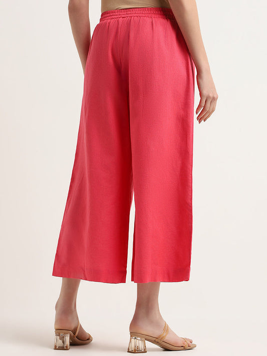 Zuba Pink Mid Rise Blended Linen Pants