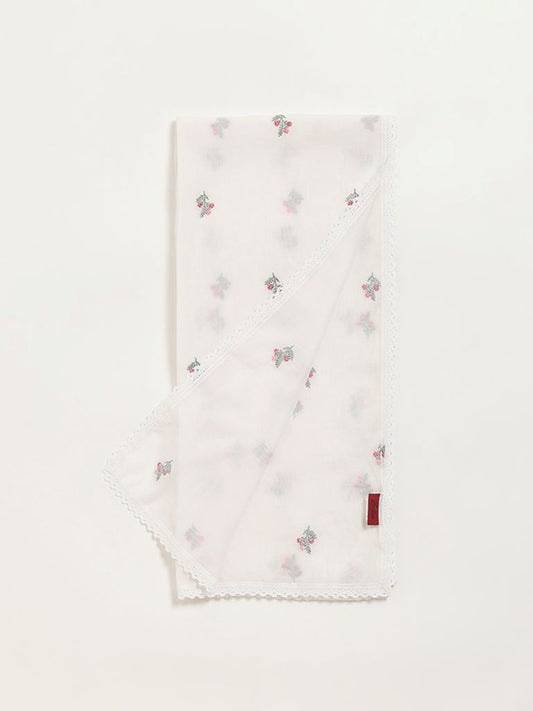 Zuba White Floral Dupatta