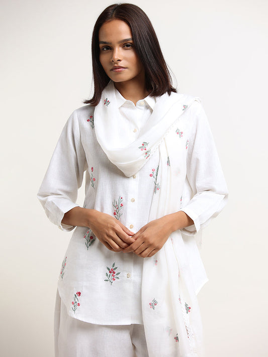 Zuba White Floral Dupatta