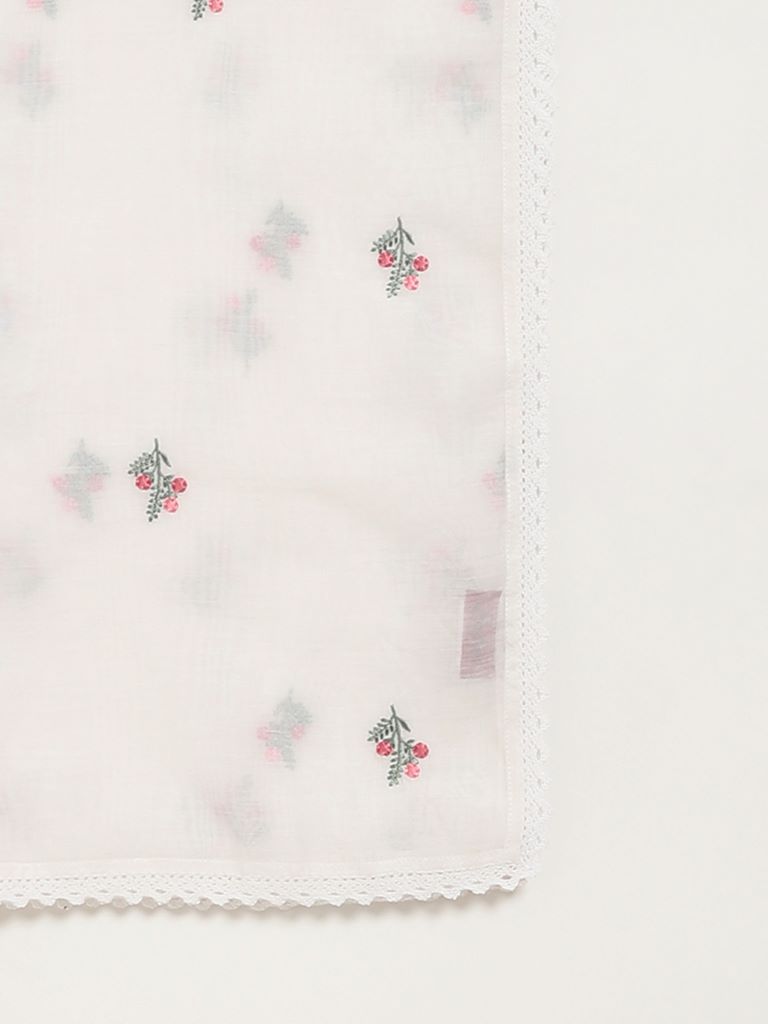 Zuba White Floral Dupatta