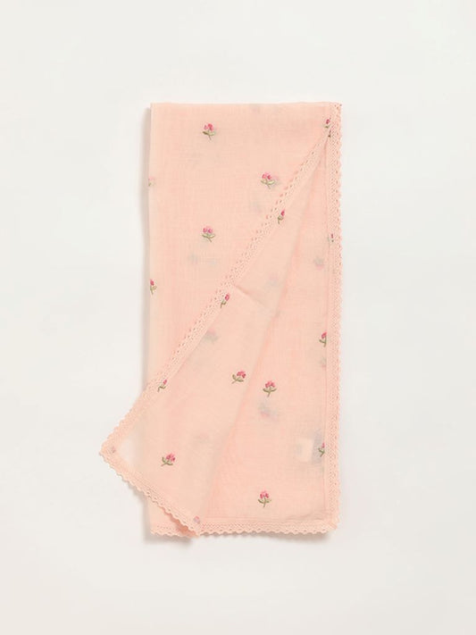 Zuba Peach Embroidered Dupatta