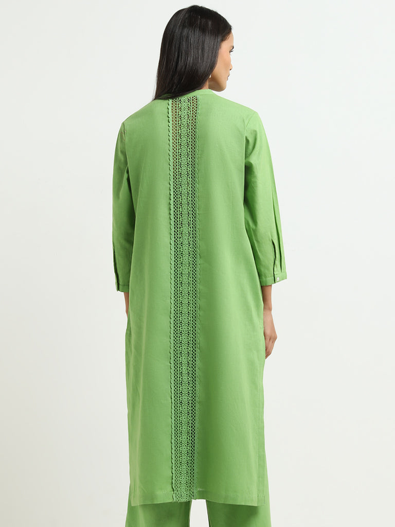 Zuba Green Blended Linen A-line Kurta