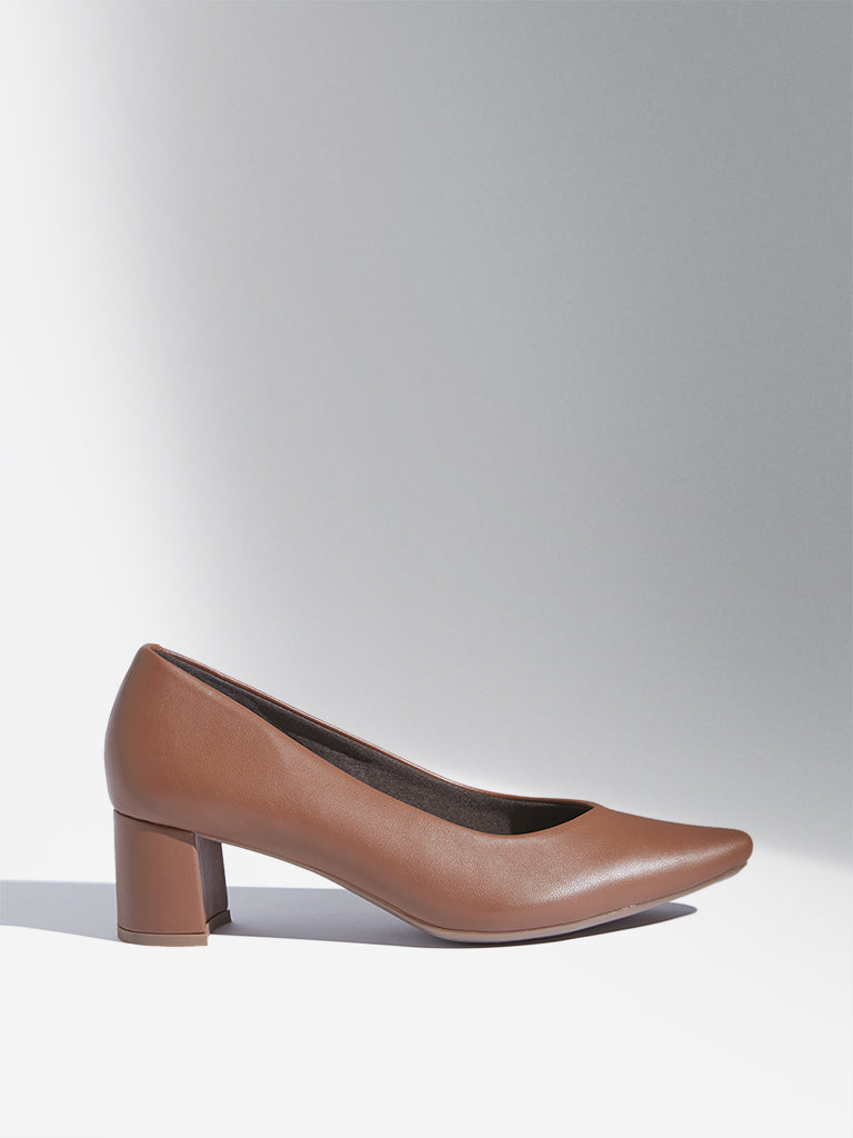 LUNA BLU Tan Block Heel Pump Shoes