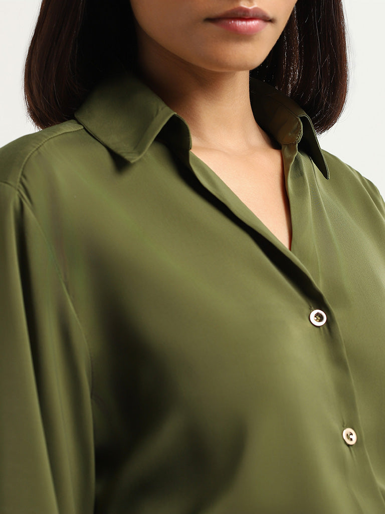 Wardrobe Olive Plain Shirt