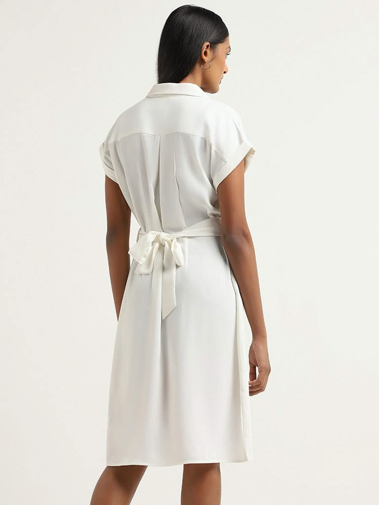 Wardrobe White Button-Down Dress with Belt