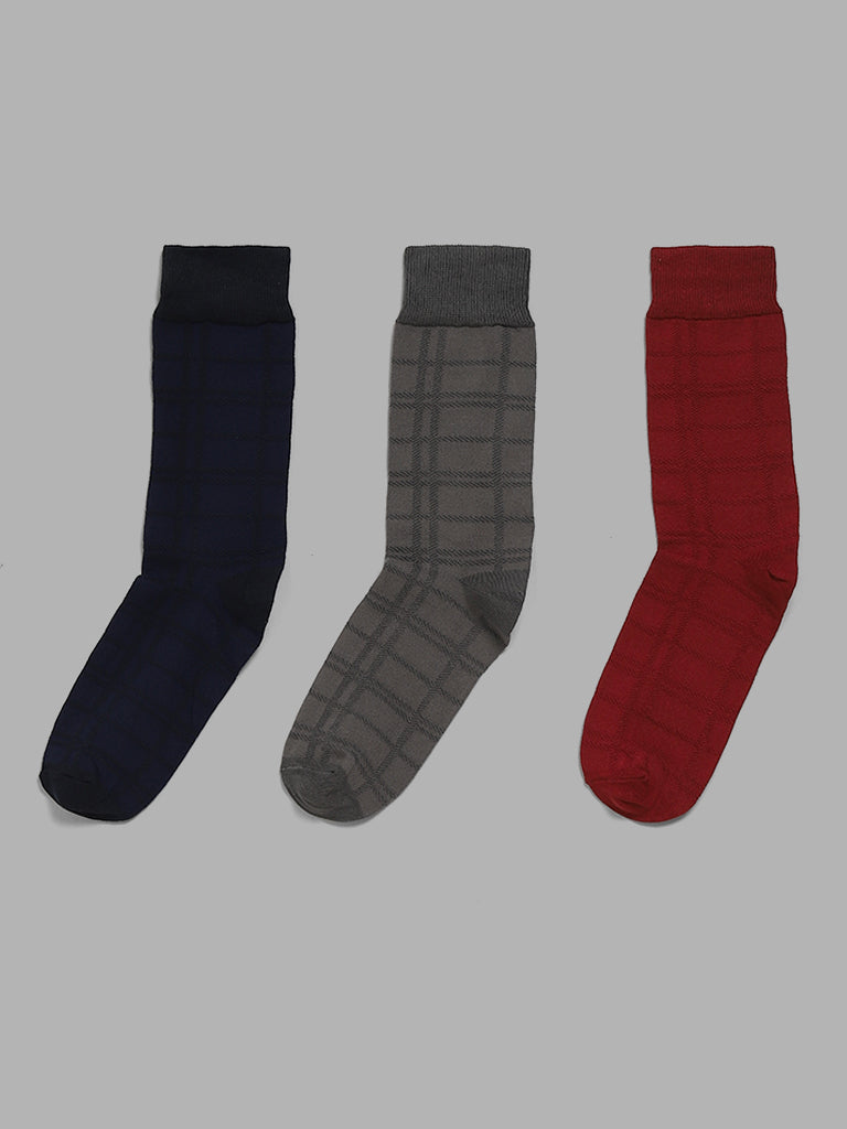 WES Lounge Wine Cotton Blend High-Length Socks - Pack of 3