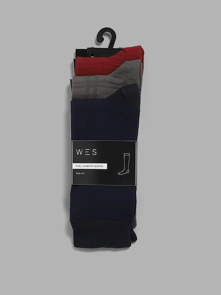 WES Lounge Wine Cotton Blend High-Length Socks - Pack of 3