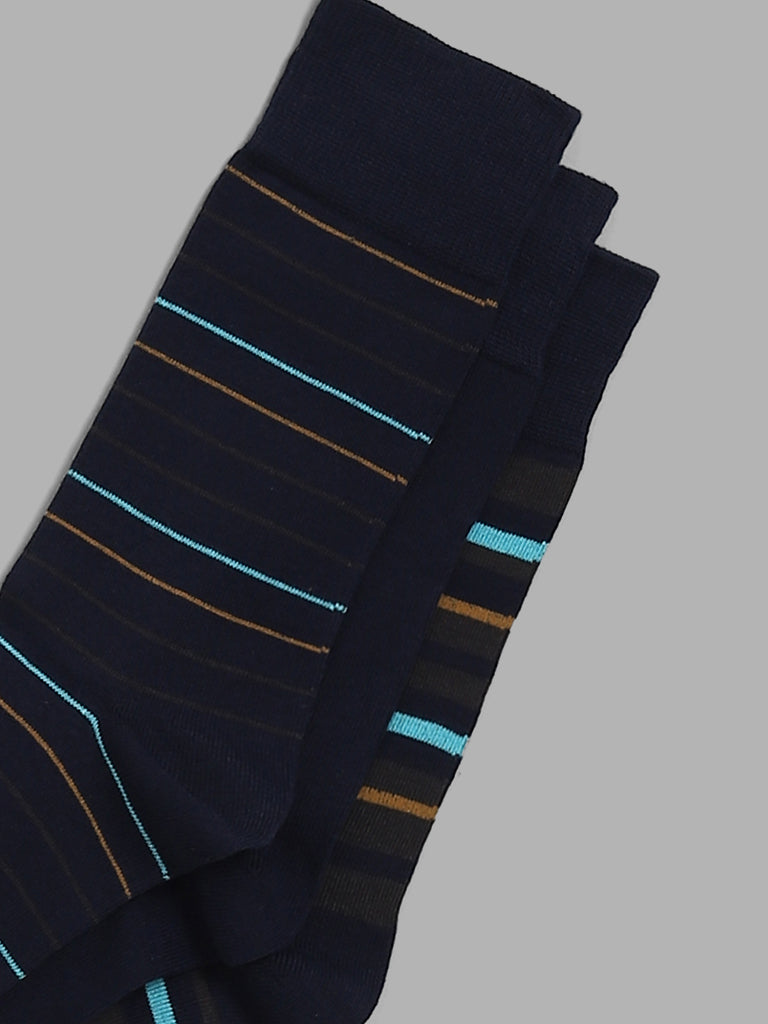 WES Lounge Navy Cotton Blend High-Length Socks - Pack of 3