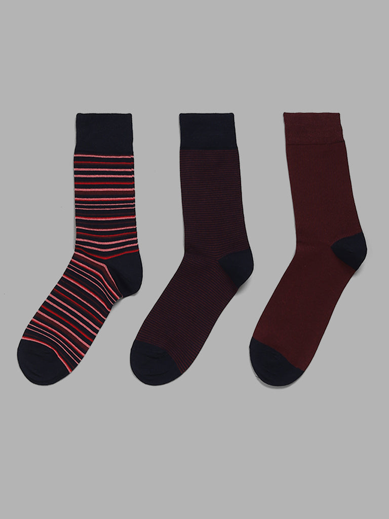 WES Lounge Wine Cotton Blend High-Length Socks - Pack of 3