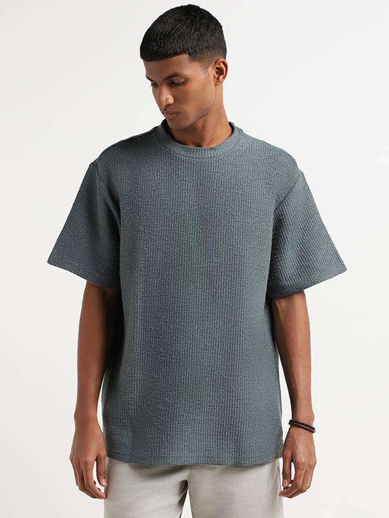 ETA Teal Knitted Relaxed Fit T-Shirt