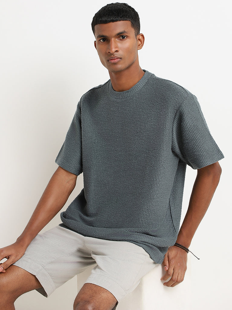 ETA Teal Knitted Relaxed Fit T-Shirt