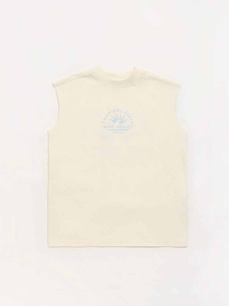 Y&F Kids Light Beige Printed T-Shirt