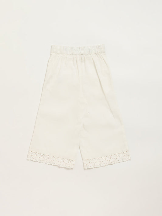 Utsa Kids White Lace-Trim Wide-Leg Palazzos (2 - 8yrs)