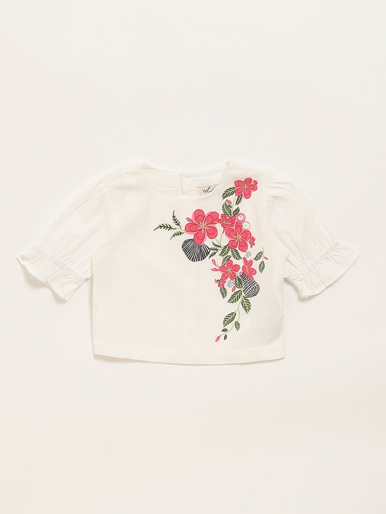 Utsa Kids White Floral Print Top (2 - 8yrs)