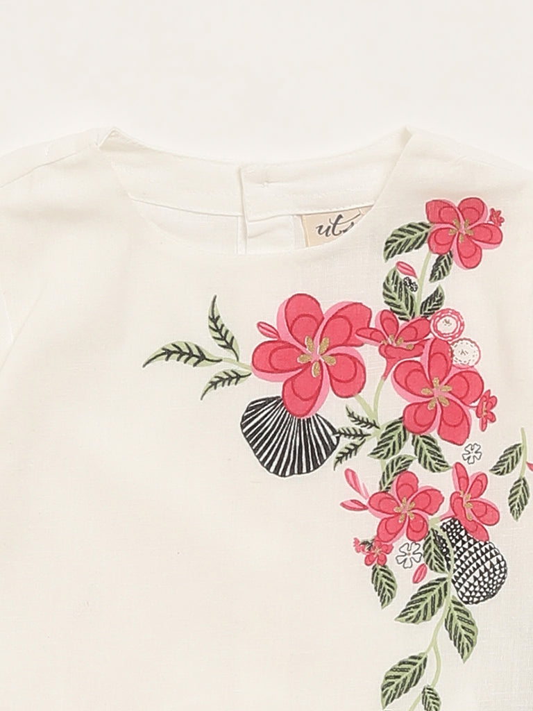 Utsa Kids White Floral Print Top (2 - 8yrs)