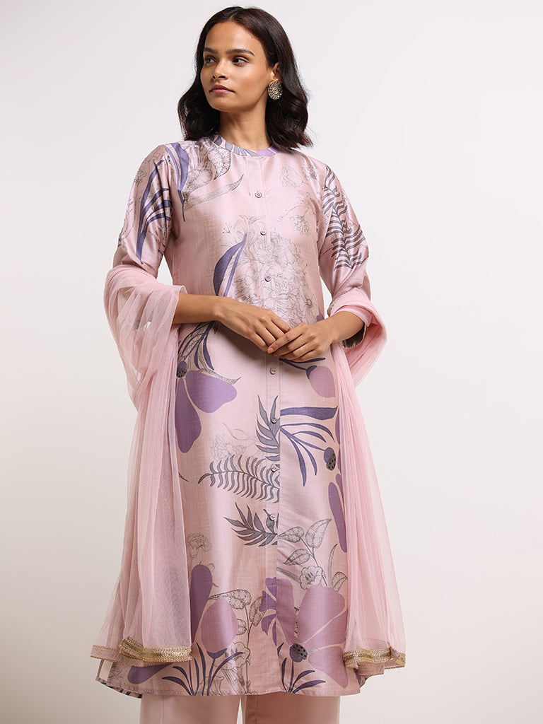 Vark Lilac Digital Printed Kurta, Pants & Dupatta Set