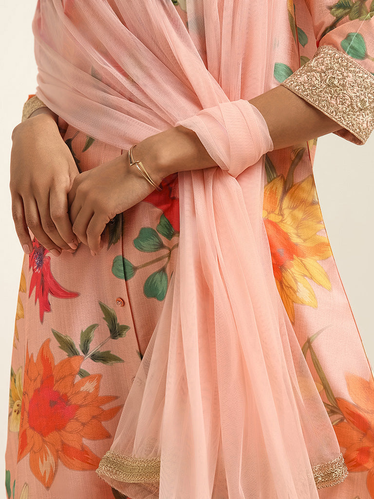 Vark Peach Kurta, Pants & Dupatta Set