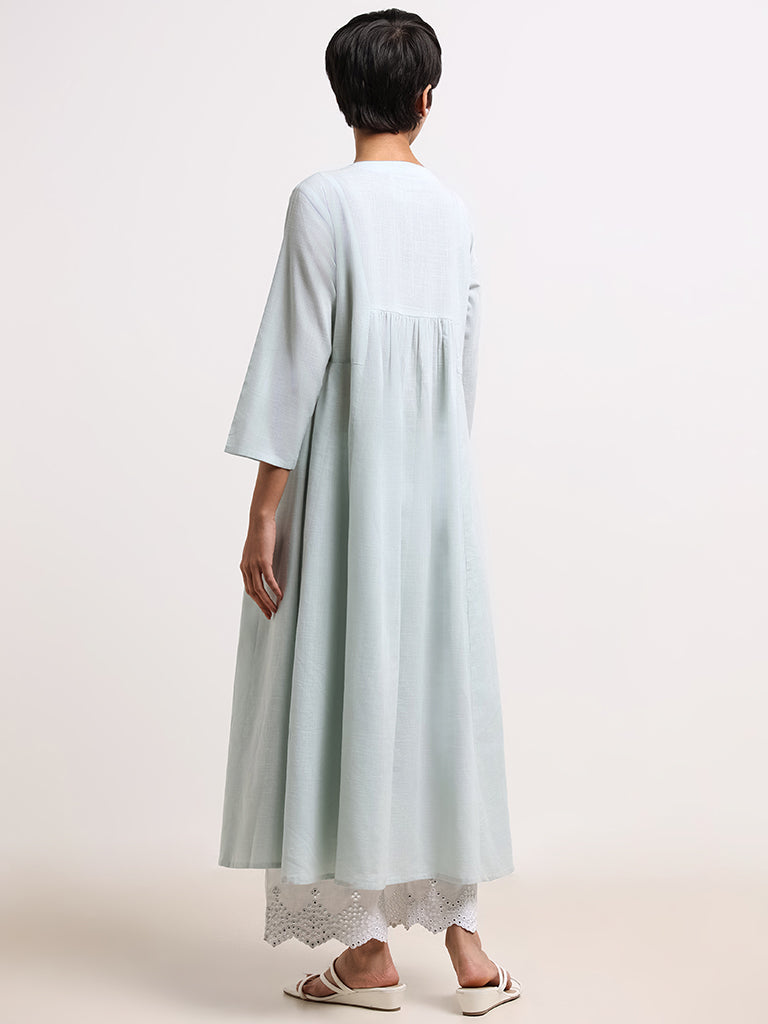 Utsa Blue Mirror-Embroidered Cotton Kurta