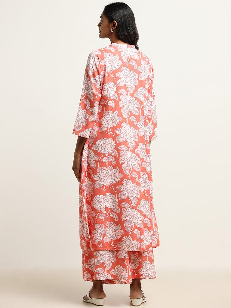 Utsa Coral Printed Button-Down Kurta