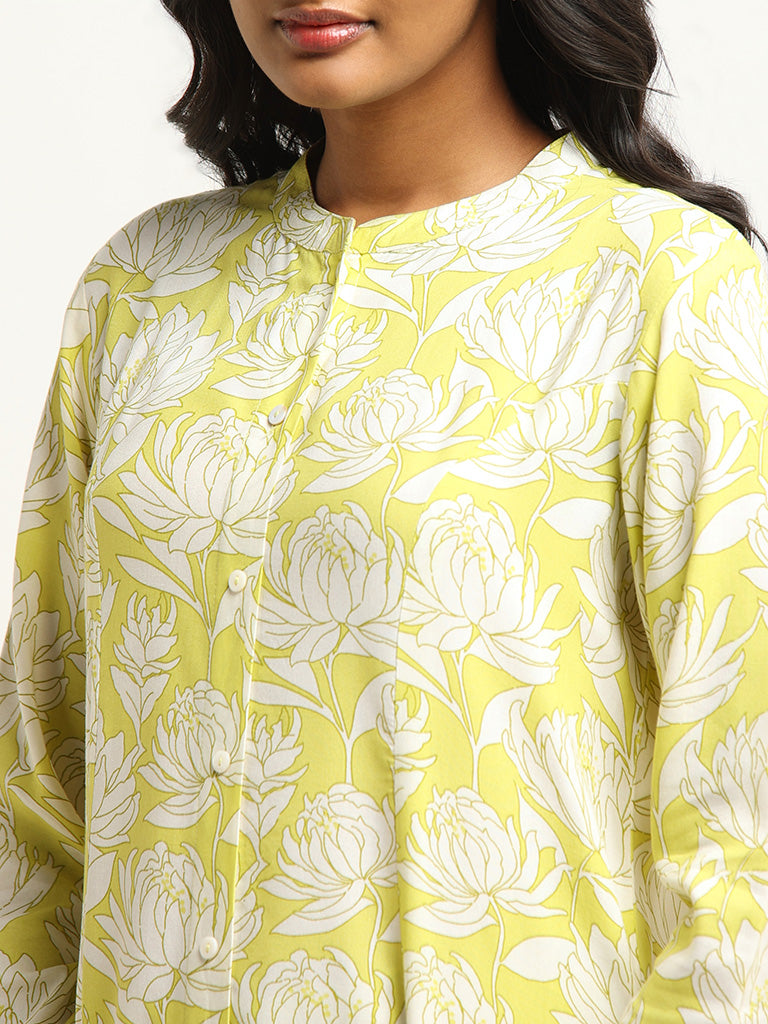 Utsa Yellow Printed Button-Down Kurta