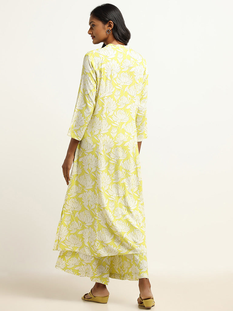 Utsa Yellow Printed Button-Down Kurta