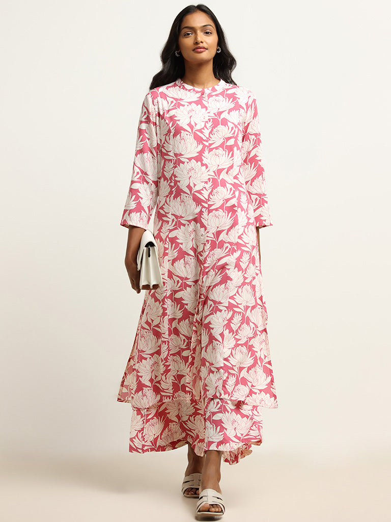 Utsa Pink Floral Button-Down Kurta