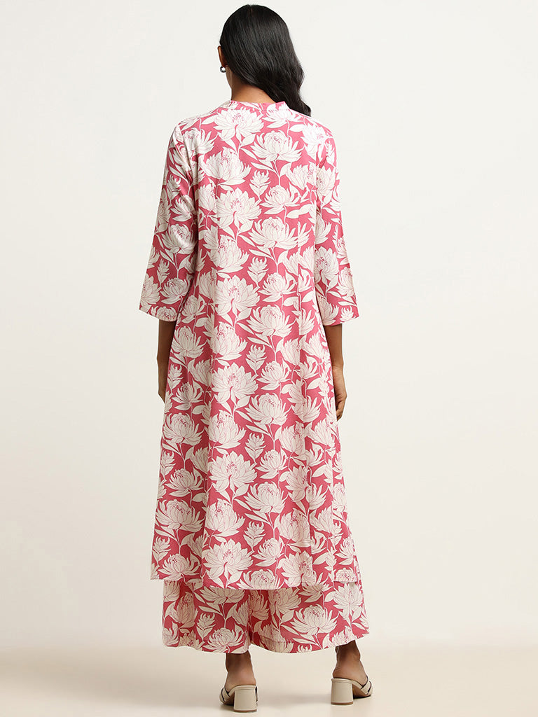 Utsa Pink Floral Button-Down Kurta