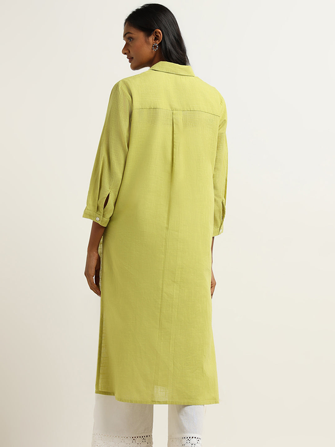 Utsa Lime Embroidered Cotton Kurta