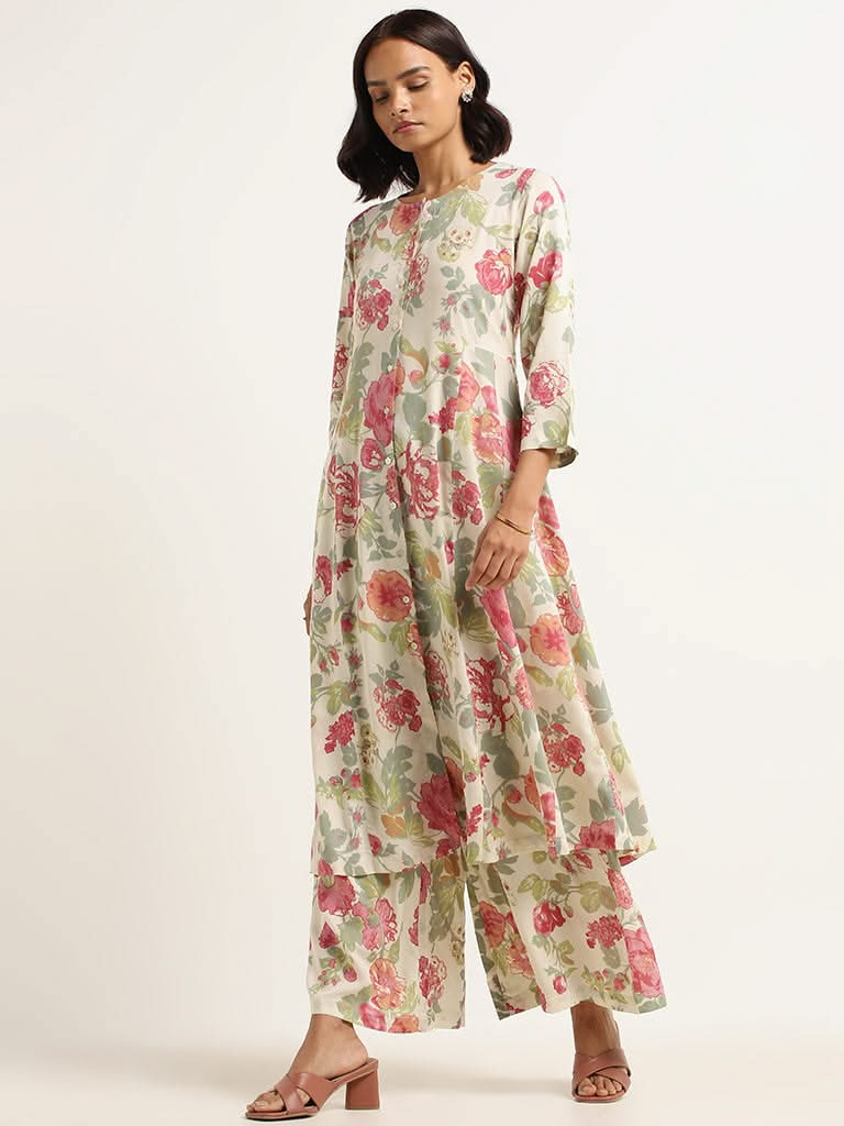 Zuba Off-White Floral Kurta