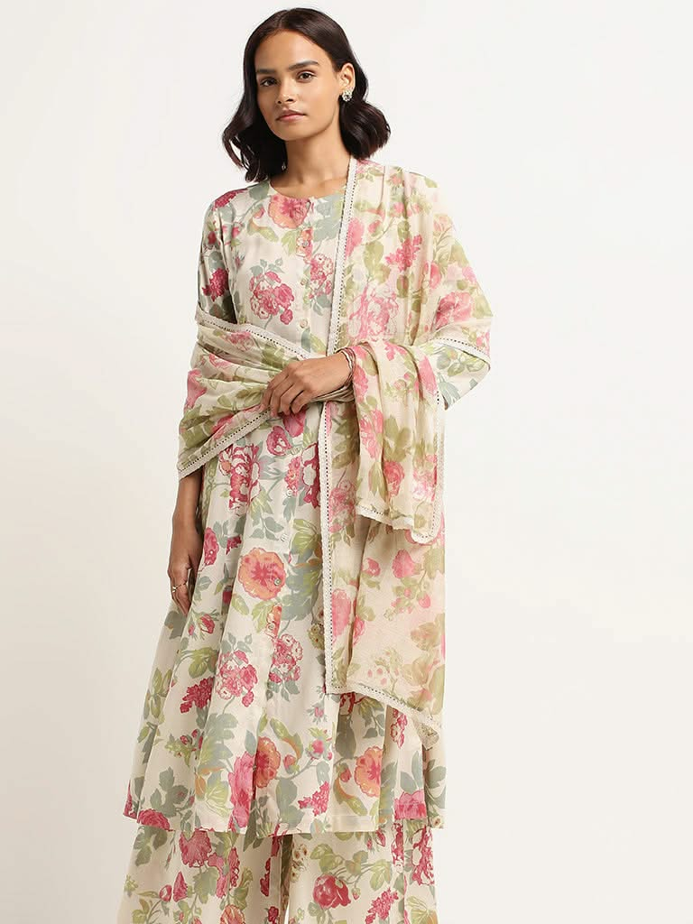 Zuba Off-White Floral Kurta