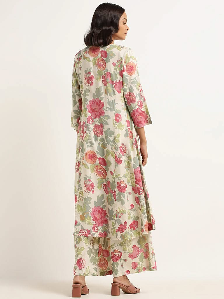 Zuba Off-White Floral Kurta