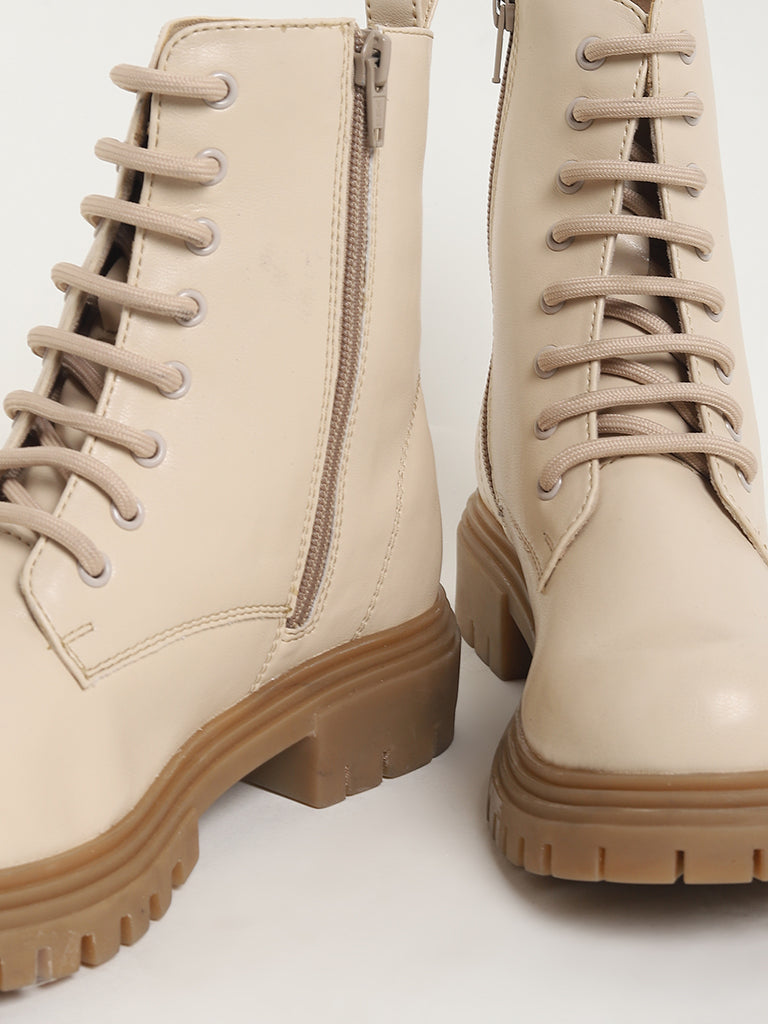 LUNA BLU Cream Combat Boots