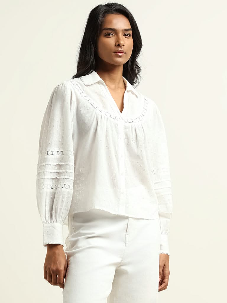 LOV White Embroidered Cotton Top