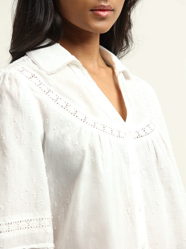 LOV White Embroidered Cotton Top