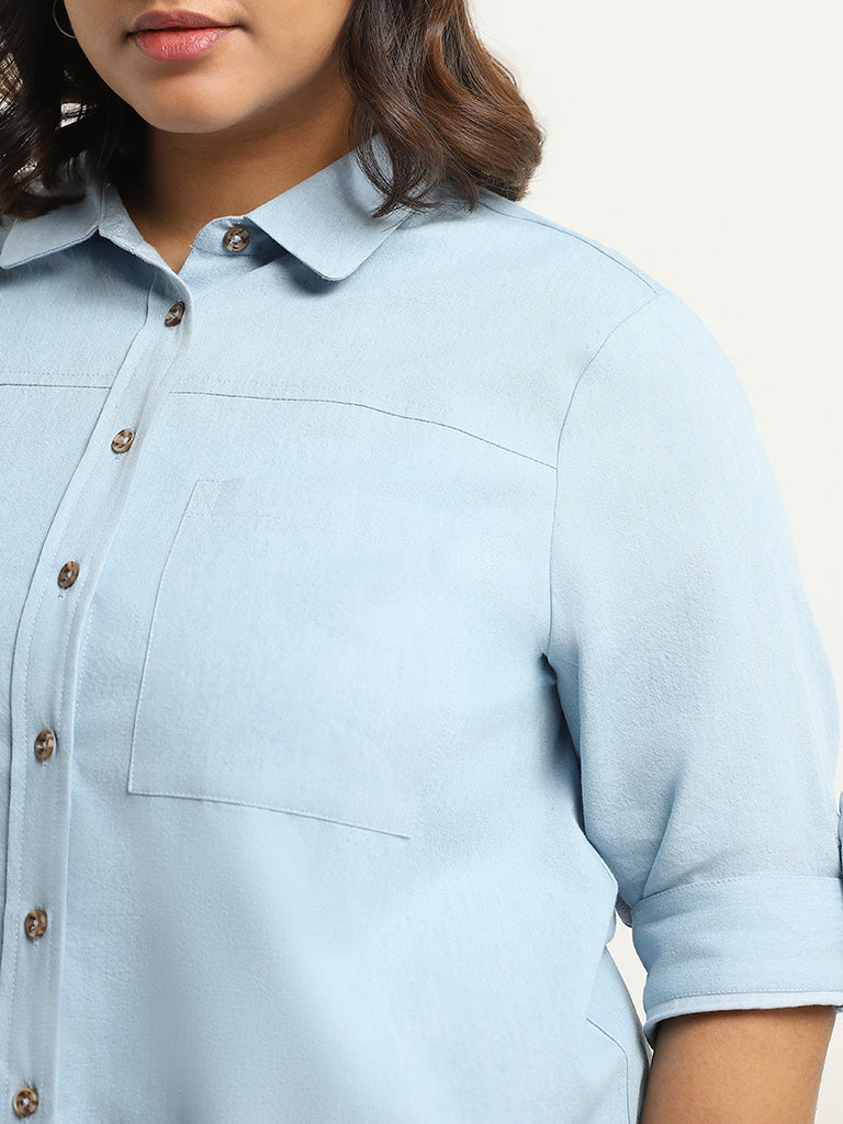 Gia Plain Blue Cotton Shirt