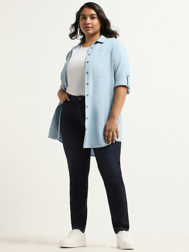 Gia Plain Blue Cotton Shirt