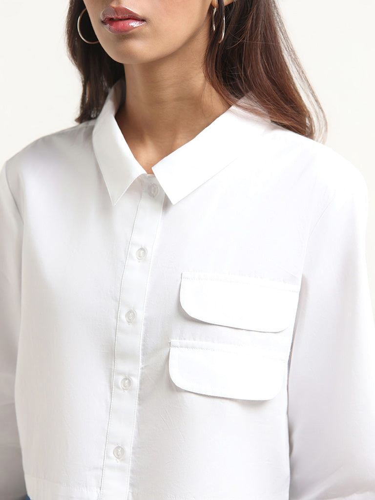 Nuon White Plain Cotton Shirt