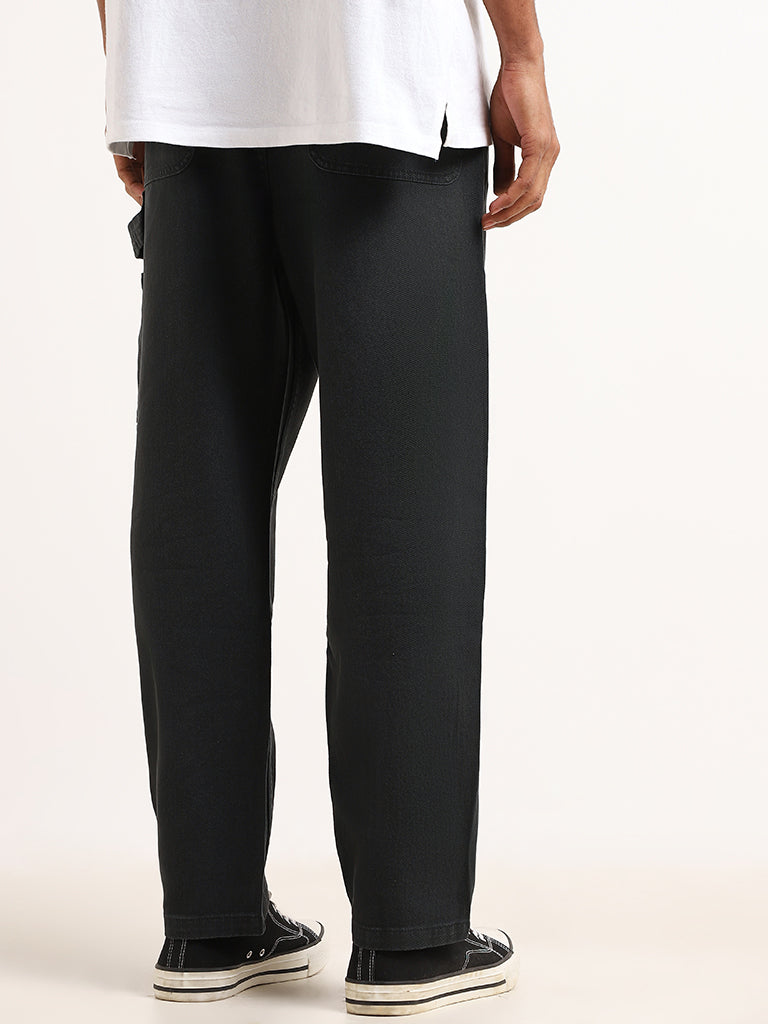 Nuon Faded Black Elasticated Cotton Relaxed Fit Chinos