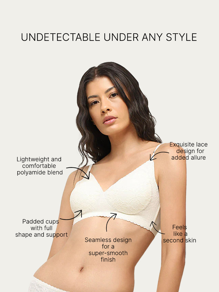 Wunderlove Off-White Lace Design Invisible Padded Bra