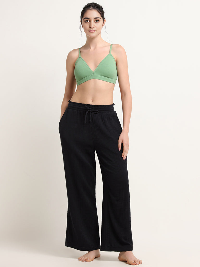 Superstar Green Waffle Textured Cotton Blend Bra