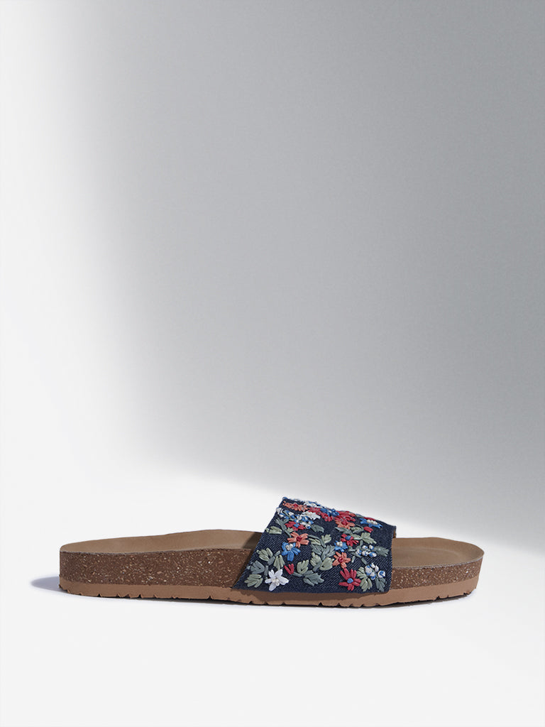 LUNA BLU Blue Floral Embroidered Sandals