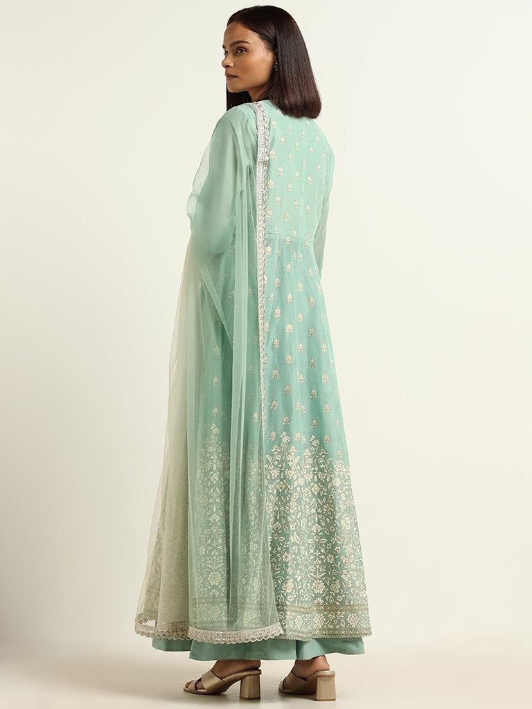 Vark Pista Green Kurta, Skirt & Dupatta Set