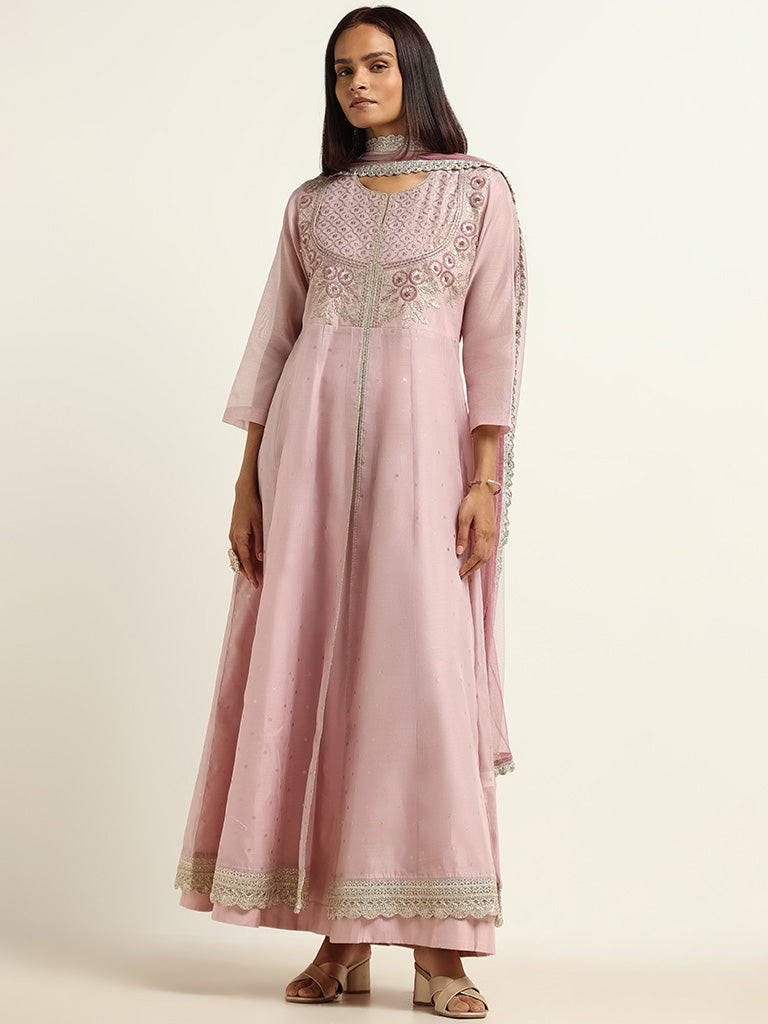 Vark Light Lilac Kurta, Skirt & Dupatta Set