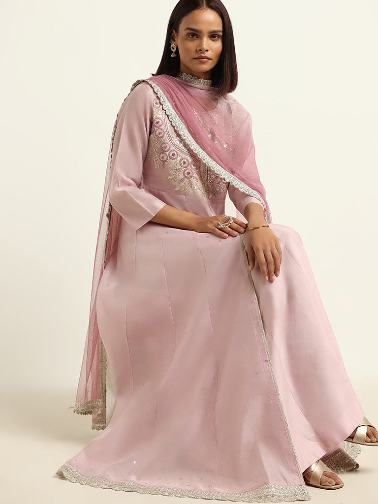 Vark Light Lilac Kurta, Skirt & Dupatta Set