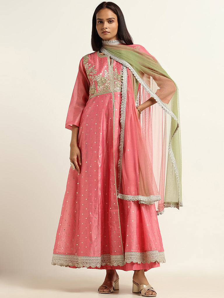 Vark Pink Kurta, Skirt & Dupatta Set