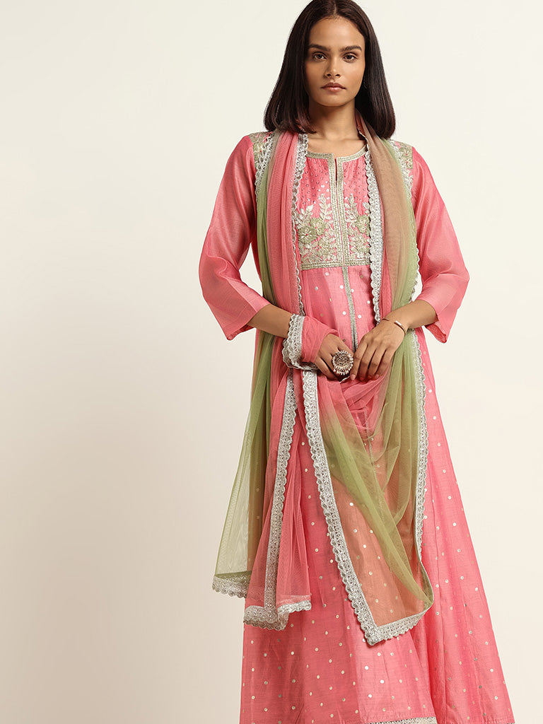 Vark Pink Kurta, Skirt & Dupatta Set