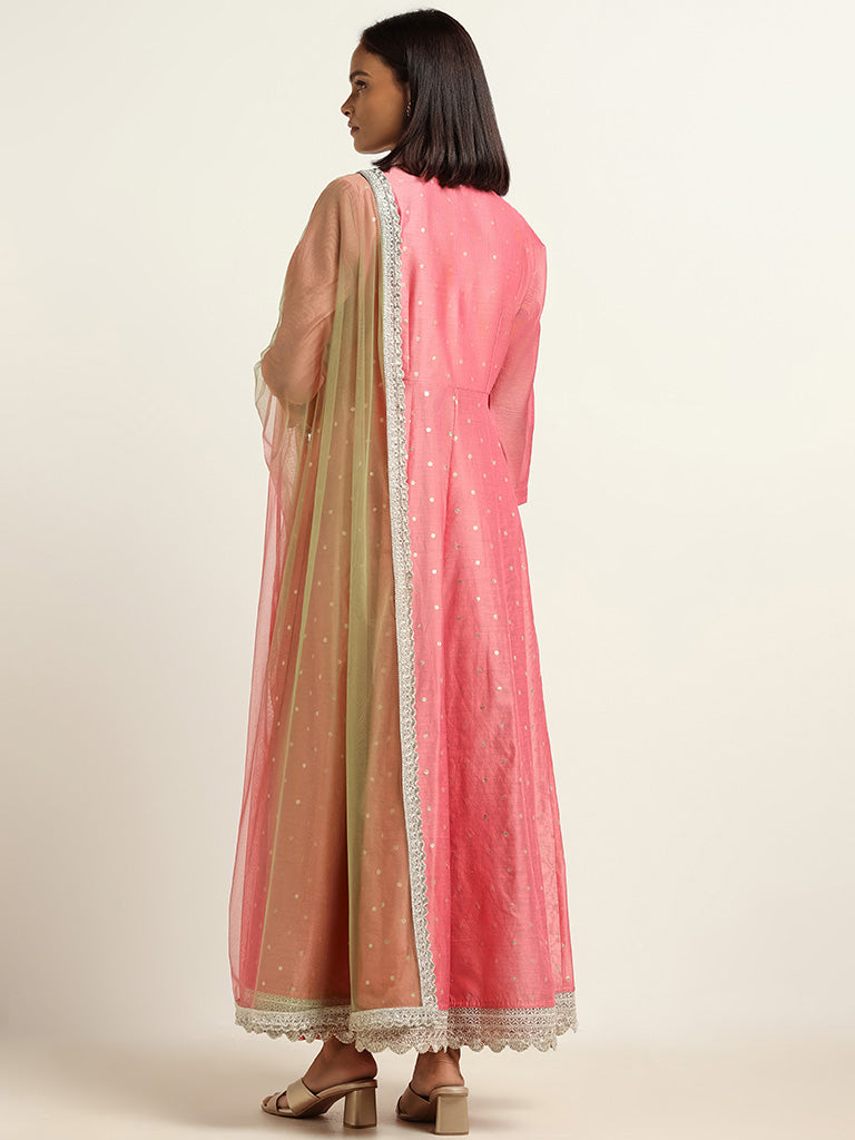 Vark Pink Kurta, Skirt & Dupatta Set